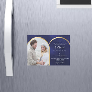 Navy blue gold photo arch wedding magnetic invitation