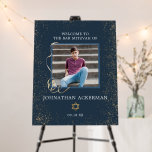 Navy Blue & Gold | Photo Bar Mitzvah Welcome Foam Board<br><div class="desc">Welcome your Bar Mitzvah guests with your own photo overlaying navy blue background with gold accents. Add your choice of personalization. Add your custom wording to this design by using the "Edit this design template" boxes on the right-hand side of the item or click the blue "Customize it" button to...</div>