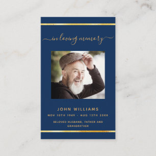 Navy blue gold photo elegant funeral program card