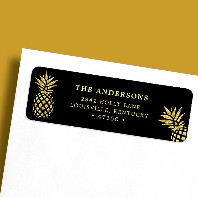 Navy Blue Gold Pineapple Custom Address Label (Creator Uploaded)
