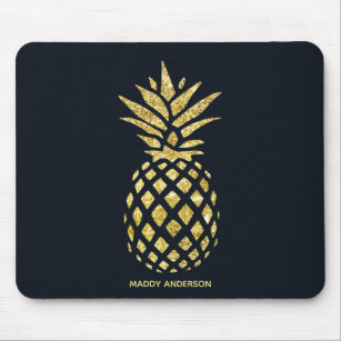 Navy Blue Gold Pineapple Monogram Mouse Pad
