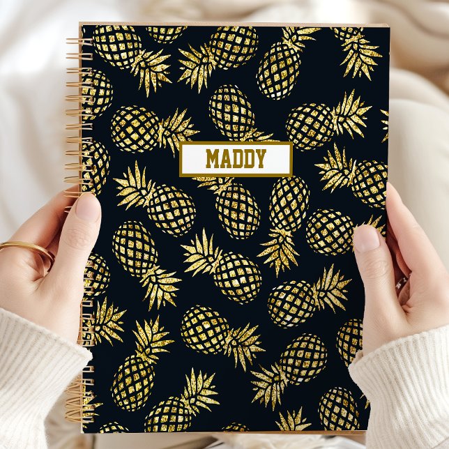 Navy Blue Gold Pineapple Personalized Yearly Planner (Creator Uploaded)