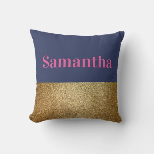 Navy Blue Gold Pink Personalized Throw Pillow