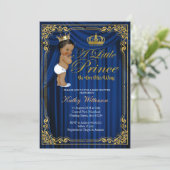 Navy Blue Gold Prince Ethnic Baby Shower invite (Standing Front)
