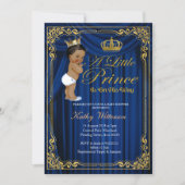 Navy Blue Gold Prince Ethnic Baby Shower invite (Front)