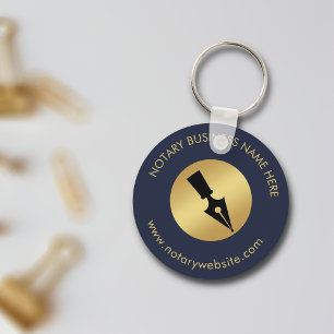 Navy Blue & Gold Promotional Notary Logo Branded Keychain