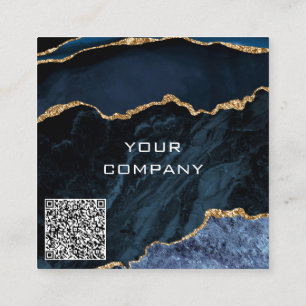 Navy Blue Gold QR Code Business Card Template
