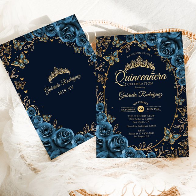 Navy Blue Gold Quinceanera Invitation (Creator Uploaded)