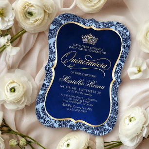 Navy Blue Gold Quinceañera Invitation