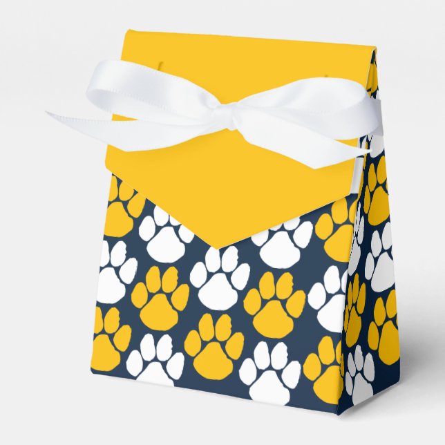 Navy Blue & Gold Repeating Pawprint Gift Favor Boxes (Front Side)