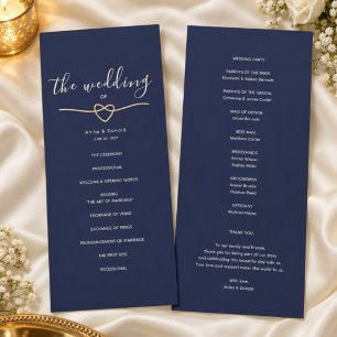 Navy Blue Gold Rope Heart Wedding Ceremony Program