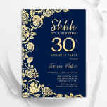 Navy Blue Gold Roses Surprise 30th Birthday Invitation<br><div class="desc">Navy blue gold floral surprise 30th birthday party invitation. Elegant design featuring roses,  faux gold foil and typography script font. Trendy invite card perfect for a stylish female bday celebration. Can be customized to any age. Printed Zazzle invitations or instant download digital printable template.</div>