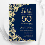 Navy Blue Gold Roses Surprise 50th Birthday Invitation<br><div class="desc">Navy blue gold floral surprise 50th birthday party invitation. Elegant design featuring roses,  faux gold foil and typography script font. Trendy invite card perfect for a stylish female bday celebration. Can be customized to any age. Printed Zazzle invitations or instant download digital printable template.</div>