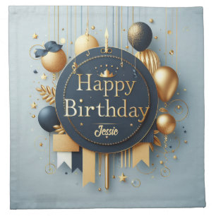 Navy Blue & Gold Royal Crown Happy Birthday Party Cloth Napkin
