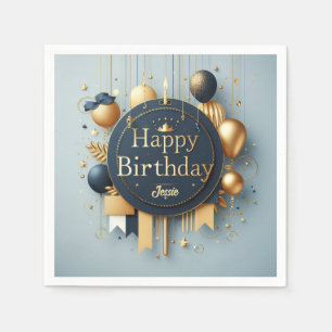 Navy Blue & Gold Royal Crown Happy Birthday Party Napkins