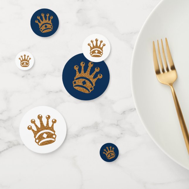 Navy Blue Gold Royal Prince Crown Birthday Party Confetti (Group)