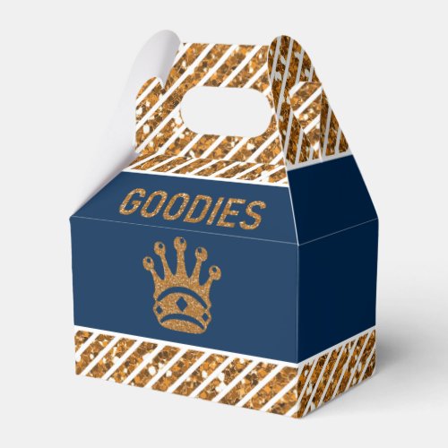 Navy Blue Gold Royal Prince Crown Birthday Party Favor Boxes