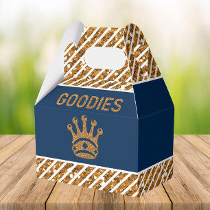 Navy Blue Gold Royal Prince Crown Birthday Party Favor Boxes