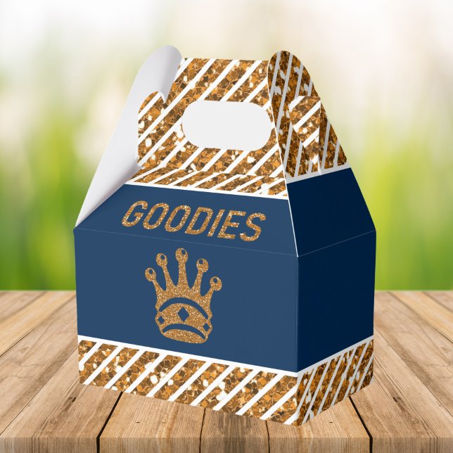 Navy Blue Gold Royal Prince Crown Birthday Party Favor Boxes (Creator Uploaded)