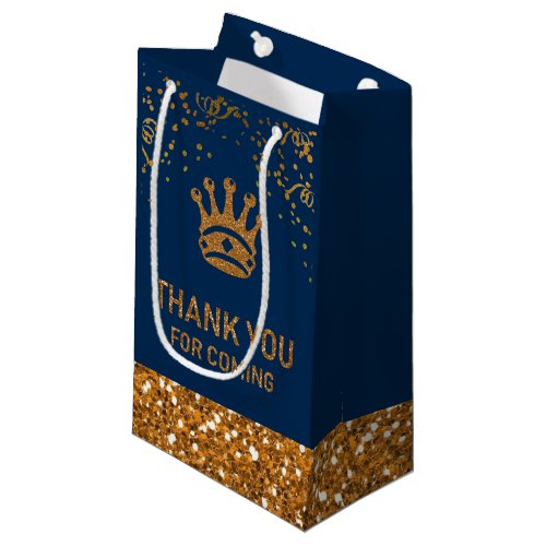 Navy Blue Gold Royal Prince Crown Thank You Small Gift Bag