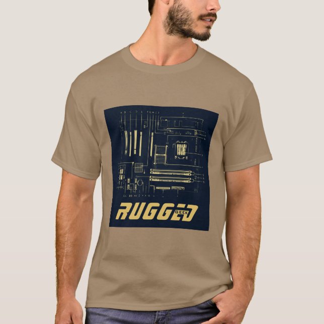 navy blue gold Rugged Geek | Circuit Board | Tech T-Shirt (Front)