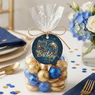 Navy Blue Gold Sapphire Gemstone 50th Birthday Favor Tags