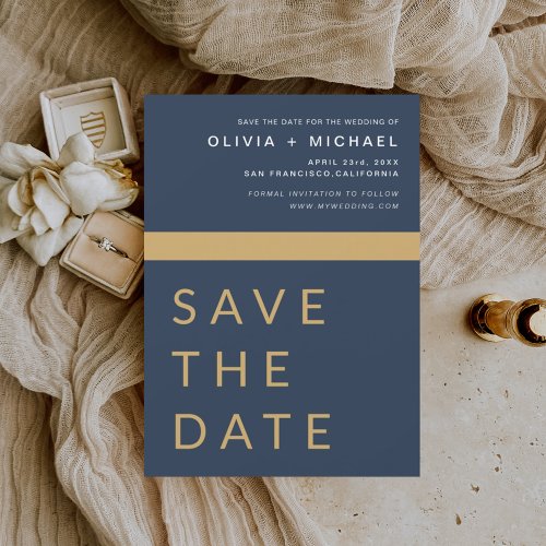 Navy Blue Gold Save the Date Elegant Gold 