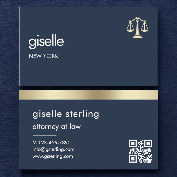 Navy Blue Gold Scales Of Justice Attorney At Law Business Card