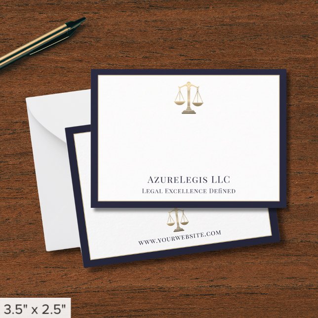 Navy Blue Gold Scales of Justice  Note Card (Creator Uploaded)