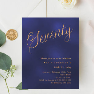 Navy blue gold script 70th birthday invitation