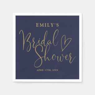 Navy Blue Gold Script Calligraphy Bridal Shower Napkins