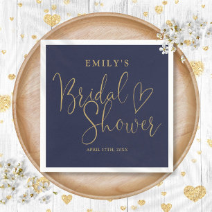 Navy Blue Gold Script Calligraphy Bridal Shower Napkins