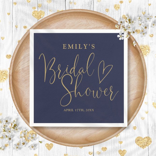 Navy Blue Gold Script Calligraphy Bridal Shower Napkins (Navy Blue Gold Script Calligraphy Bridal Shower Napkins)