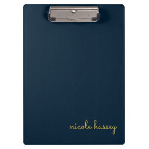 Navy Blue Gold Script Stylish Monogram Modern Clipboard