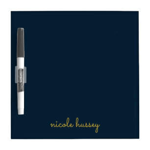 Navy Blue Gold Script Stylish Monogram Modern Dry Erase Board