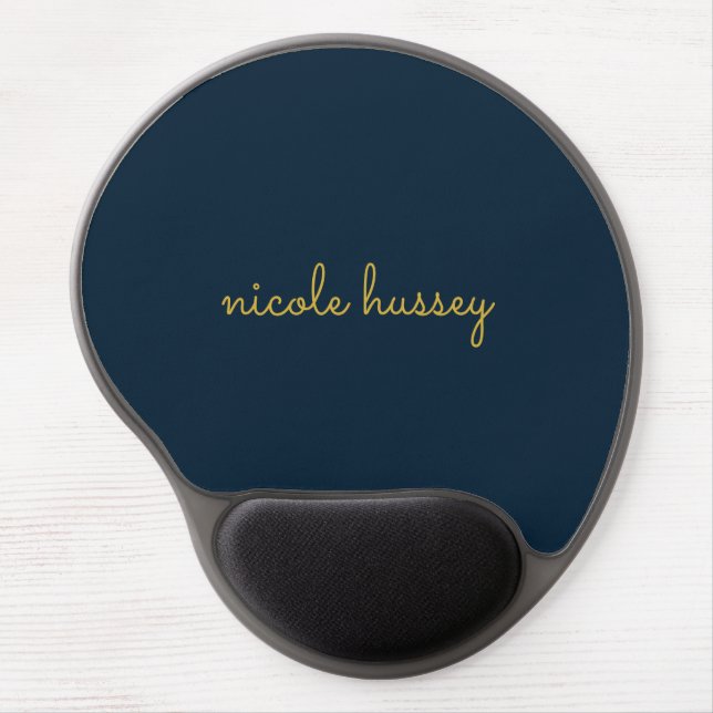 Navy Blue Gold Script  | Stylish Monogram Modern Gel Mouse Pad (Front)