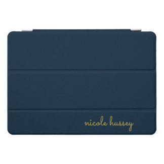 Navy Blue Gold Script | Stylish Monogram Modern iPad Pro Cover