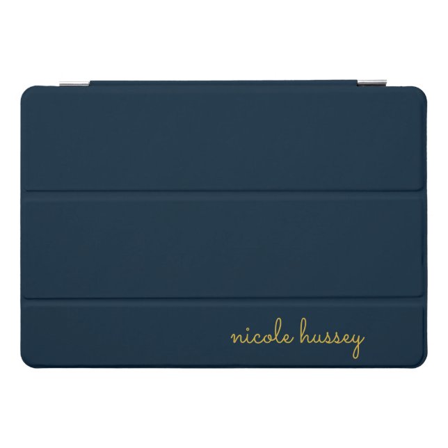 Navy Blue Gold Script  | Stylish Monogram Modern iPad Pro Cover (Horizontal)