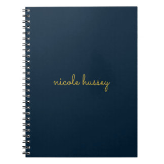 Navy Blue Gold Script | Stylish Monogram Modern Notebook