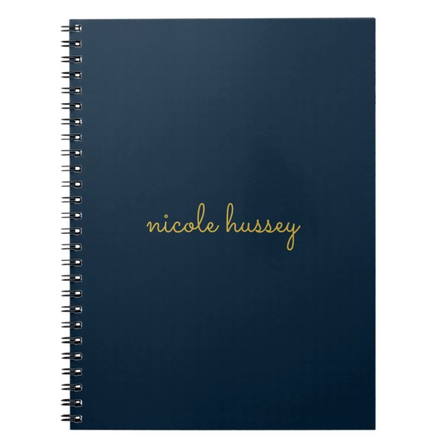 Navy Blue Gold Script  | Stylish Monogram Modern Notebook (Front)