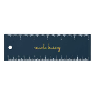 Navy Blue Gold Script    Stylish Monogram Modern Ruler