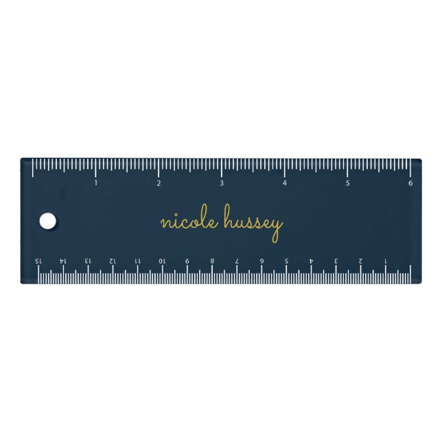 Navy Blue Gold Script  | Stylish Monogram Modern Ruler (Front)