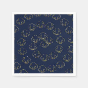 Navy Blue & Gold Sea Shell Mermaid Bridal Shower Napkins