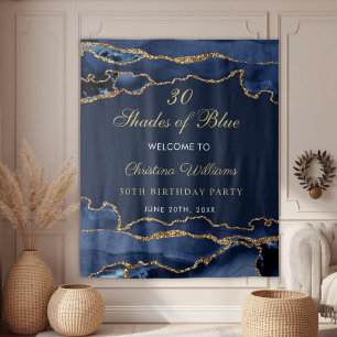Navy Blue & Gold Shades of Blue Birthday Backdrop