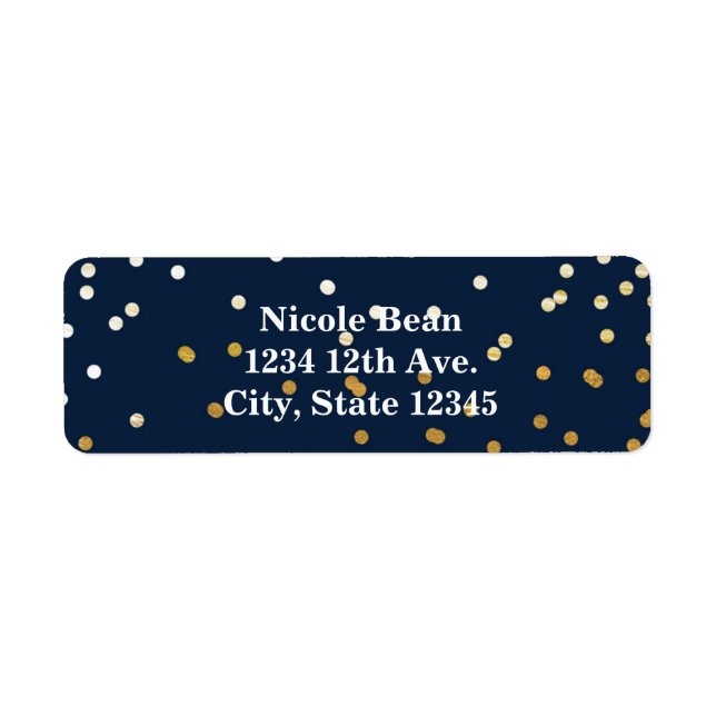 Navy Blue & Gold Shiny Confetti Dots Chic Modern Label (Front)