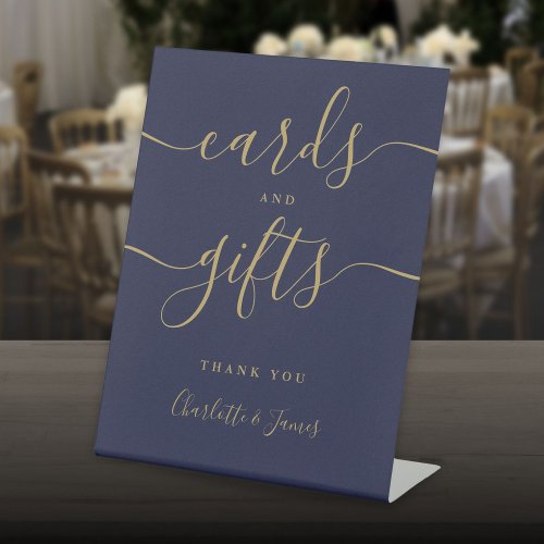 Navy Blue Gold Signature Script Cards And Gifts Pedestal Sign