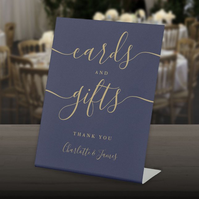 Navy Blue Gold Signature Script Cards And Gifts Pedestal Sign (Navy Blue Gold Signature Script Cards And Gifts Pedestal Sign)