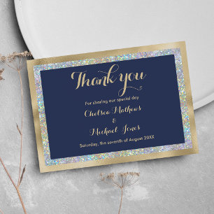 Navy blue gold silver holographic Thank You Card