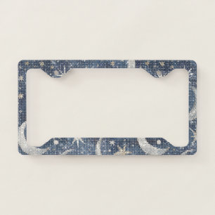 Navy Blue Gold Silver Moons Stars Sparkle License Plate Frame