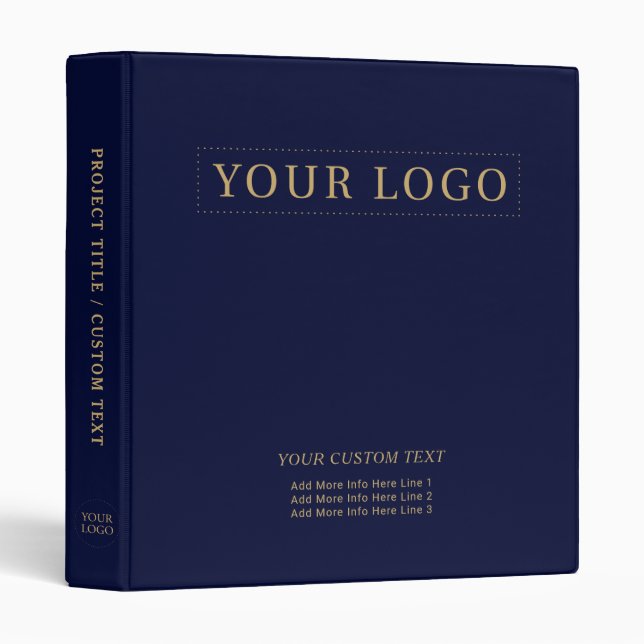 Navy Blue & Gold Simple Business Logo Promotional 3 Ring Binder (Front/Spine)